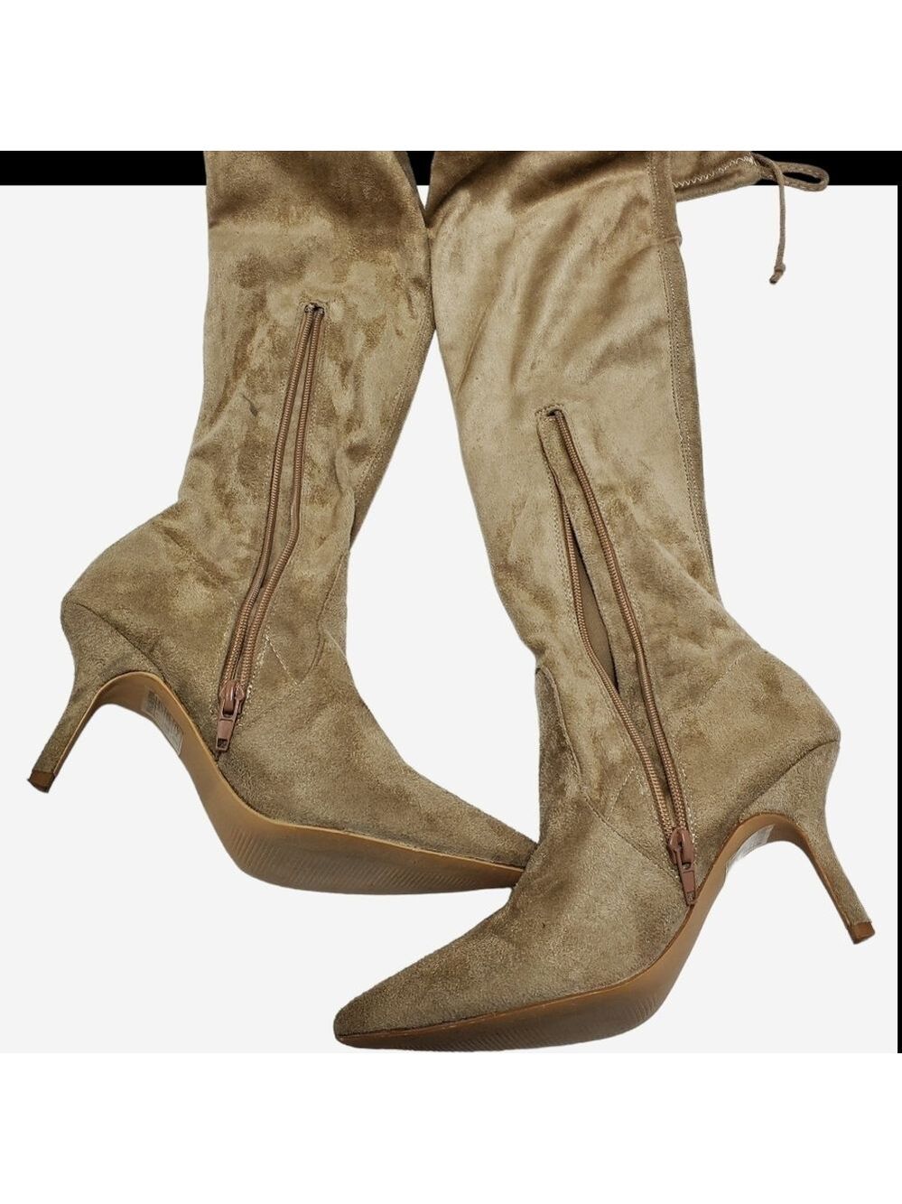 Suede Pointed Toe Over The Knees Thigh High Stretchy Heeled Boot - Picture 10 of 16